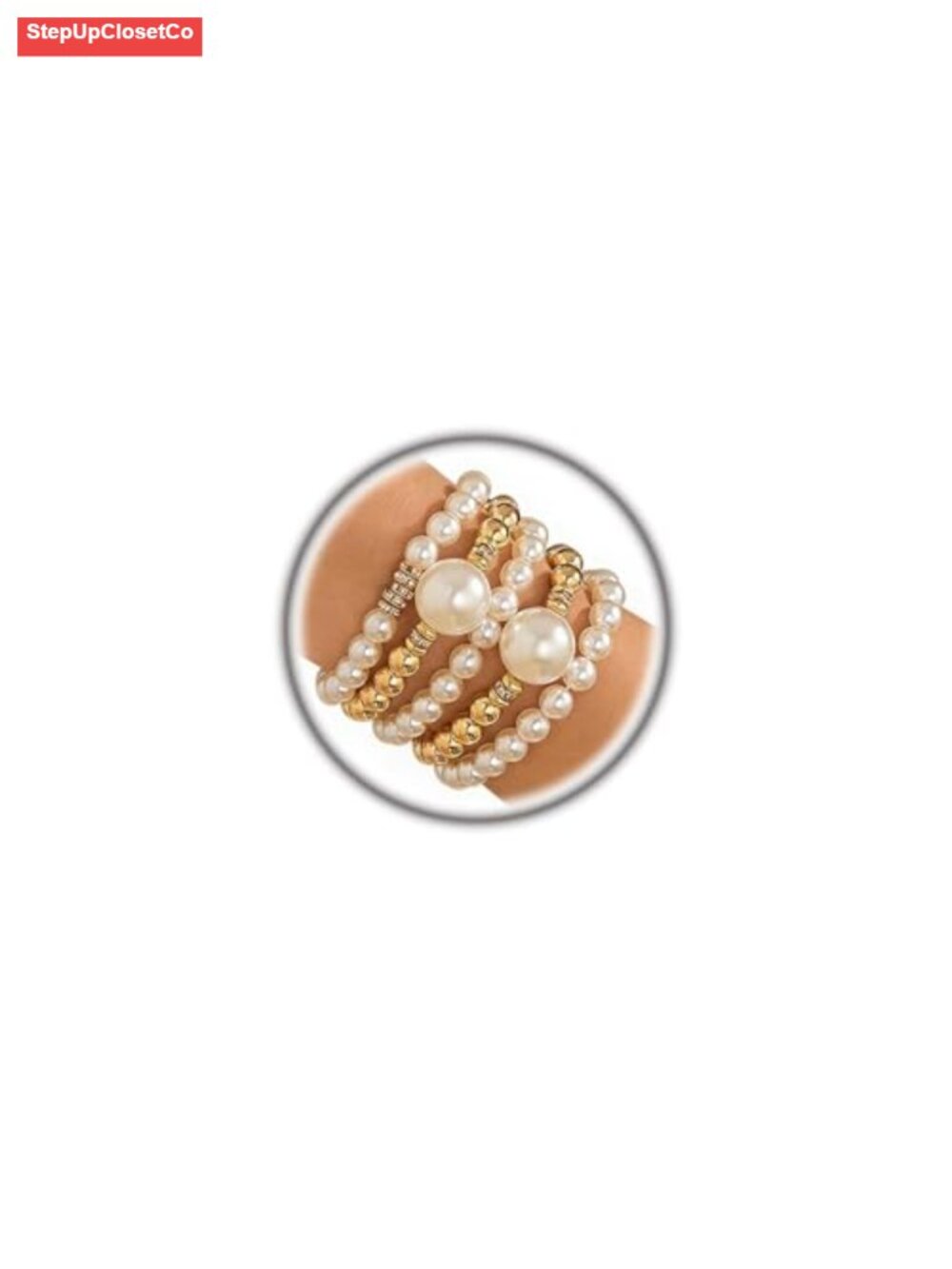 Chunky Pearl Stretch Bracelet Set Stackable Gold Beaded Jewelry Party Gift